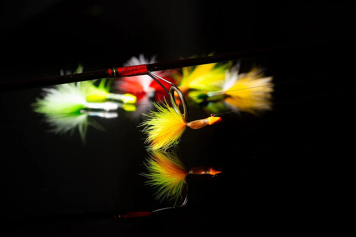 FishHawk Jig rigged beneath a fishing rod